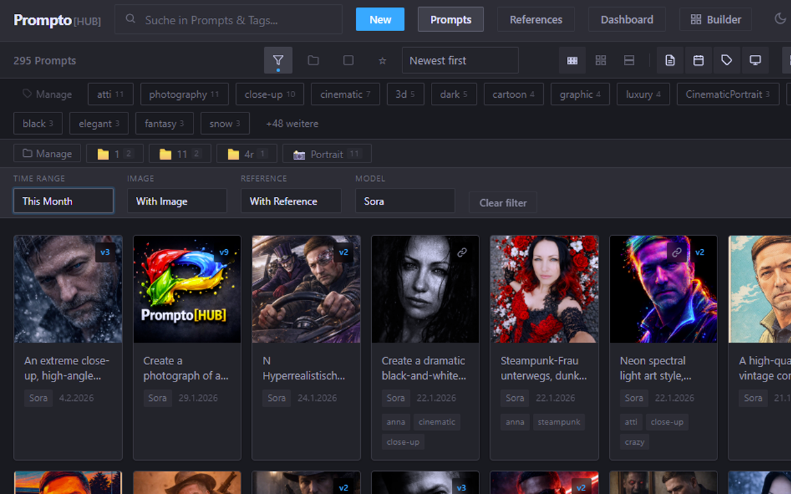 Prompto[HUB] search - find AI prompts by keyword, tag, model or date