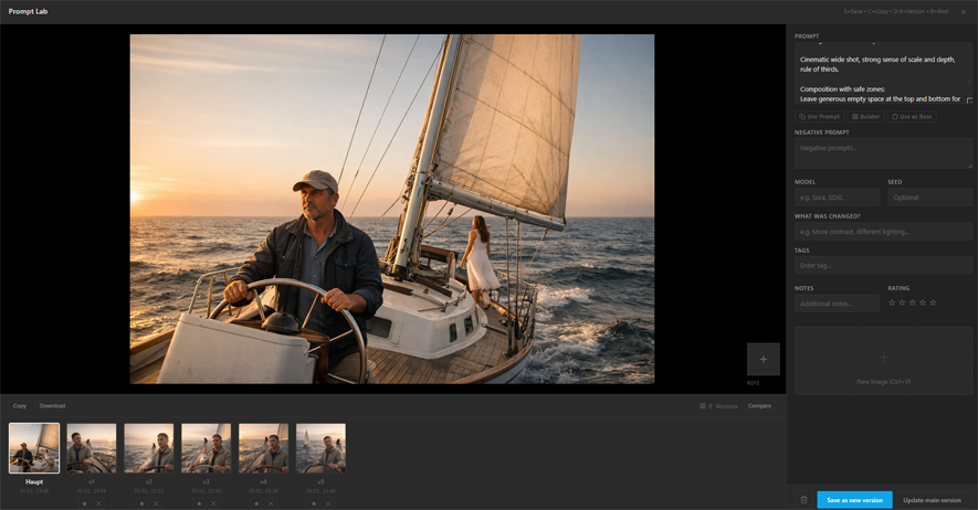 Comparing AI prompt variations and versions side by side in Prompto[HUB]
